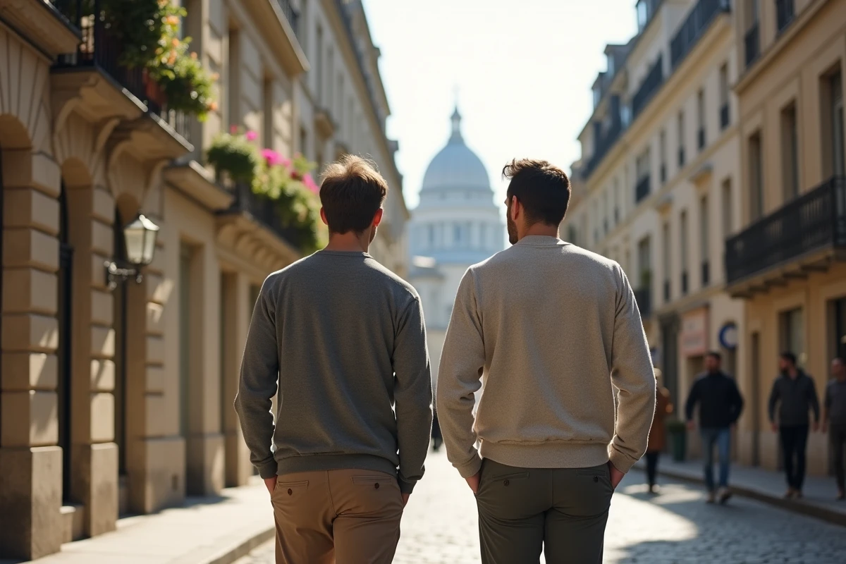 Deux hommes se promenant dans une rue de Montmartre