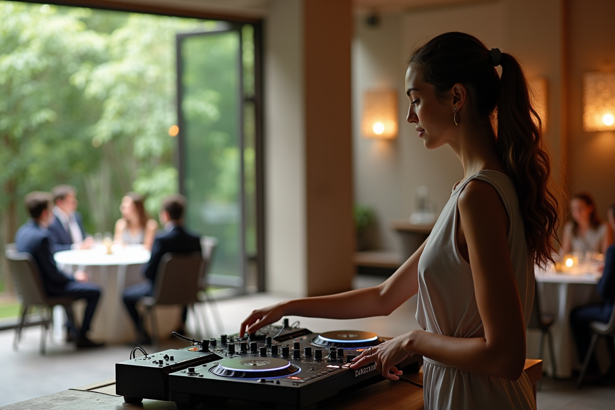 Jeune DJ en action lors d’un dîner de mariage