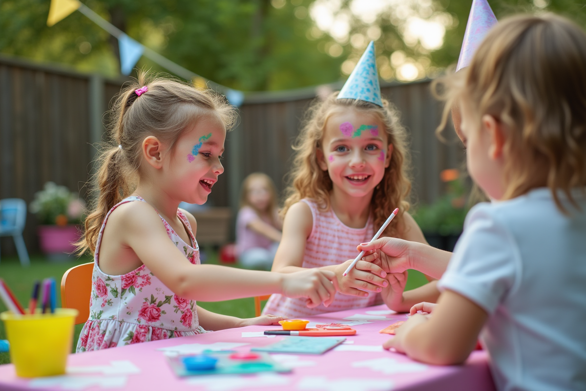 Enfants peignant leur visage lors d