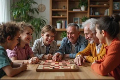 Famille multigenerational jouant à un jeu de société