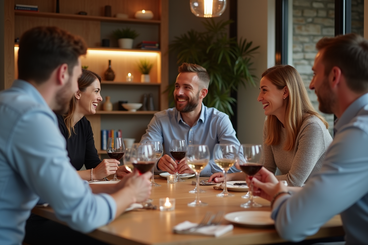 Groupe d'amis en dîner jeu de dégustation créative