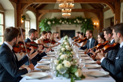 Invités élégants lors d’un mariage avec musique en live