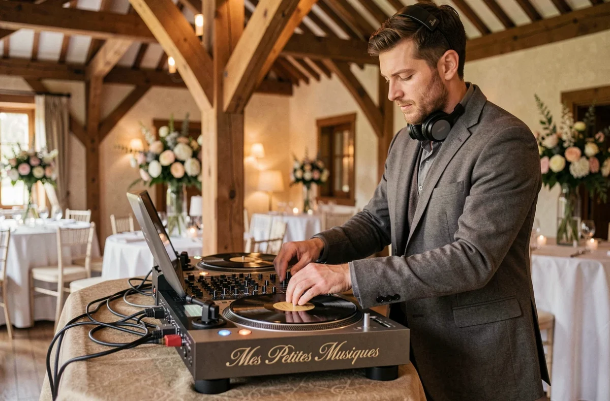 DJ Mes Petites Musiques installant son matériel pour animer un mariage dans le Nord