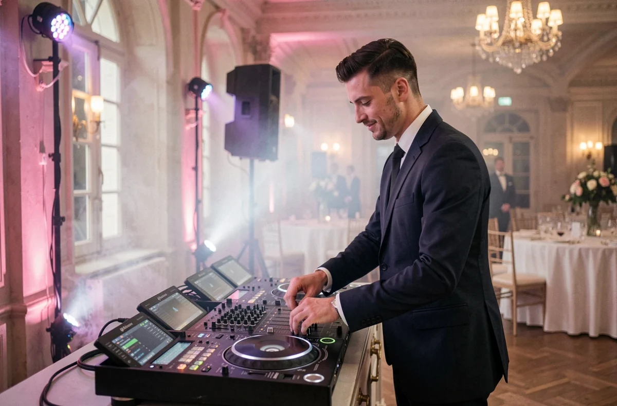 Music Light Magic créant une ambiance lumineuse et musicale pour un mariage dans le Nord
