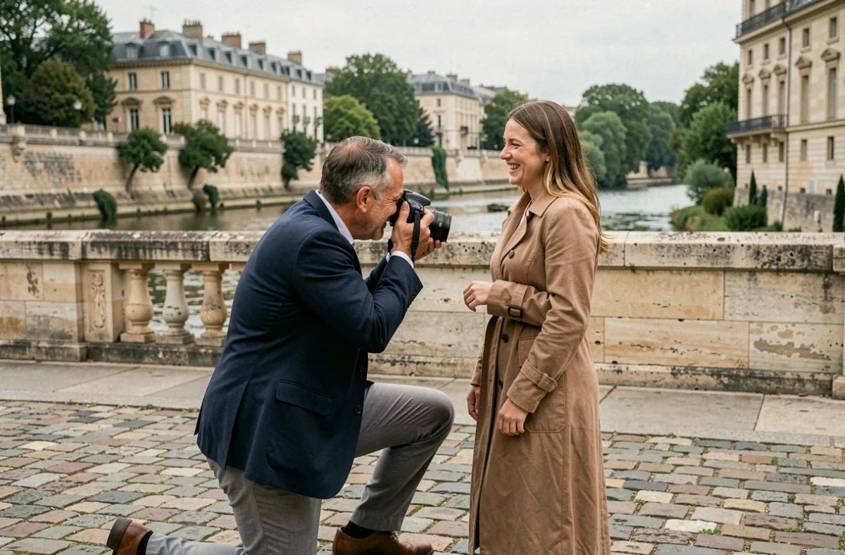 Photographe à Agen réalisant une séance portrait en extérieur au bord de la Garonne