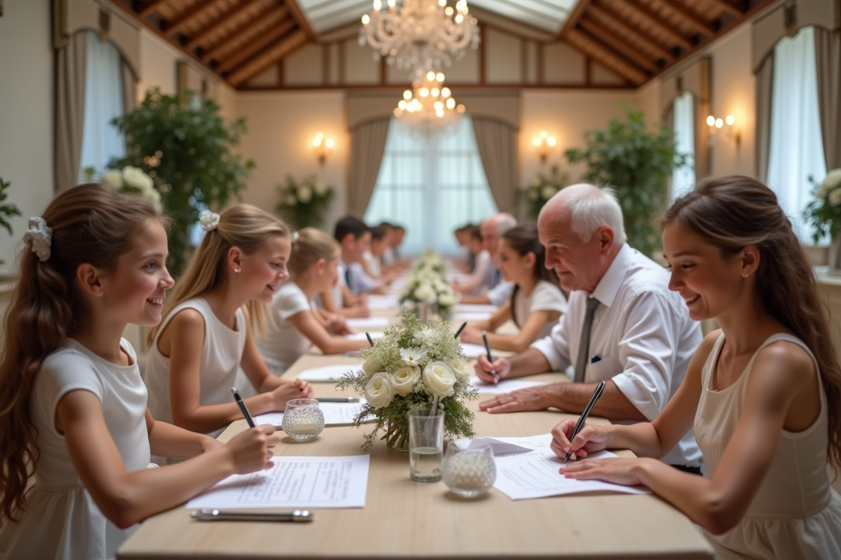 Enfants et adultes participant à un quiz de mariage en intérieur