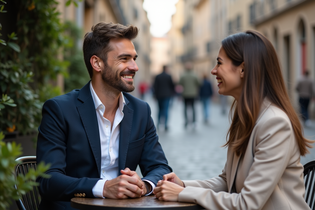 Homme en costume dans un café en ville