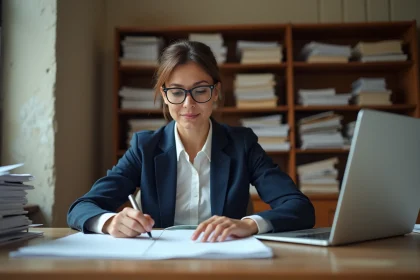 Employée municipale de la mairie de Nantes examinant des documents de transcription de mariage étranger